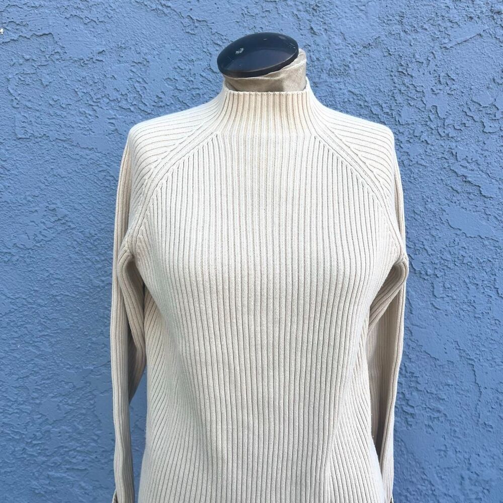 Ribbed 90s sweater Size Small Cotton beige minimalist mockneck